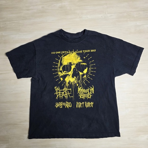 2017 No One Gets Out Alive Tour Shirt Metal Casket Robbery Repaid in Blood Large